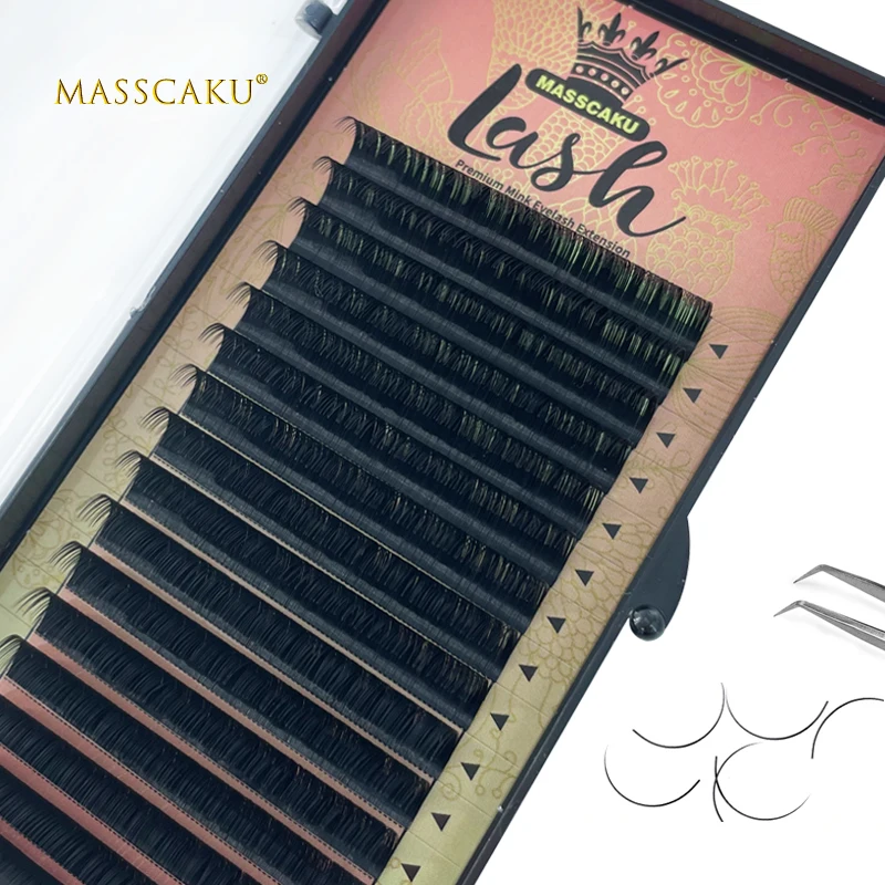 

Ресницы Накладные MASSCAKU, Супермягкие глянцевые черные норковые ресницы для наращивания, 8-16 мм, 16 рядов, для профессионального макияжа