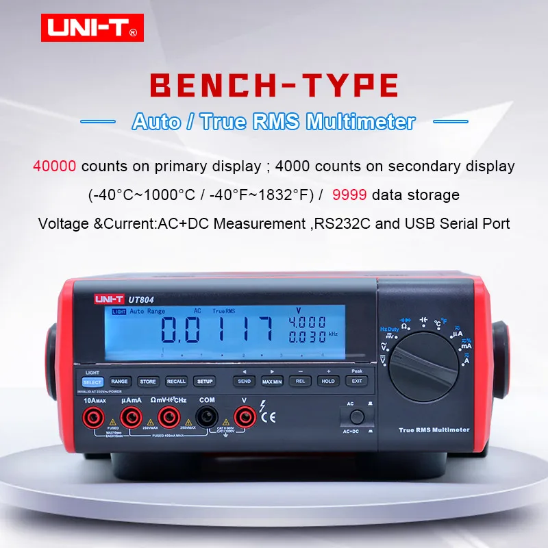 

True RMS Bench Digital Multimeter UNI-T UT804 AC DC voltage Current meter Capacitance ohmmeter Frequency Temperature meter LCD
