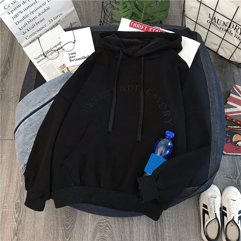 

Letter Print Hooded Women Hoody Pullover Autumn Winter Long Sleeve Oversized Hoodies Korean Kawaii Korean Warm Simple Sweatshirt