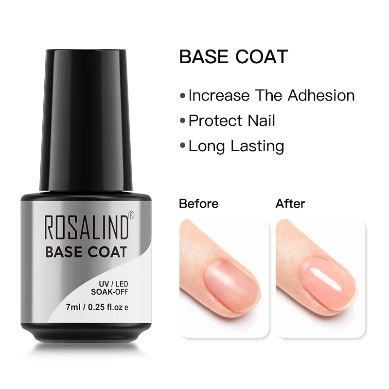 

ROSALIND 7ml Base Coat Gel Nail Polish Clear Color Soak off Nail Lacquer UV LED Lamp Semi Permanent Gel Varnish For Nail Art