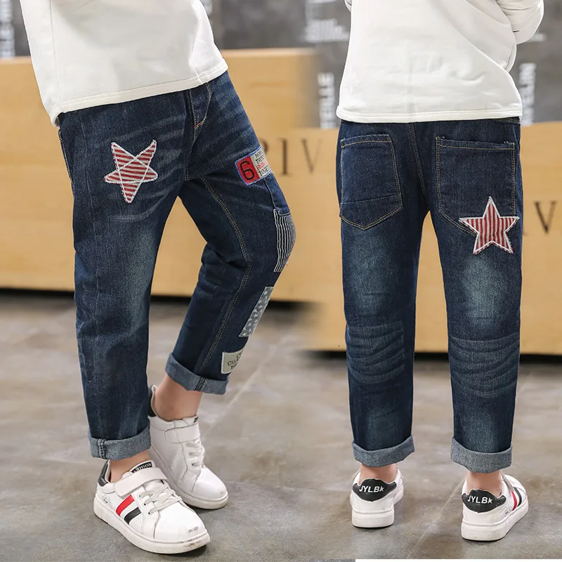 Весенне-осенние штаны для больших мальчиков джинсы с пятиконечной звездой