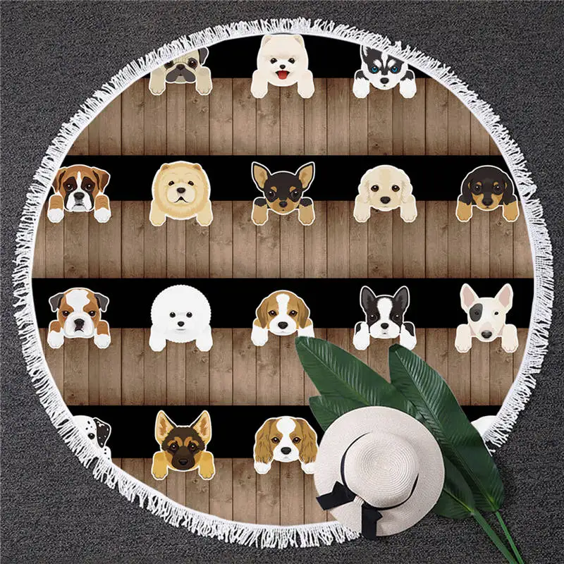 Dog 18 Blesslive мультяшное круглое пляжное полотенце пират Мопс гобелен бульдог Toalla солнцезащитное одеяло Большое банное полотенце для взрослых 150 см - Цвет: Dog 18