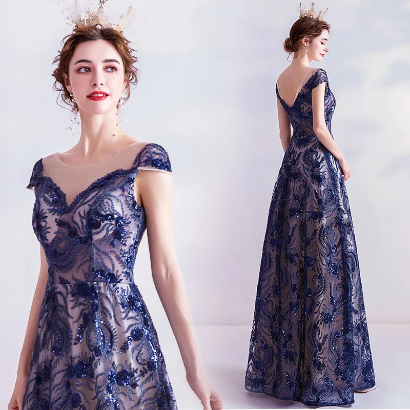 Платье вечернее ТРАПЕЦИЕВИДНОЕ из тюля с цветами и блестками|Вечерние платья| |