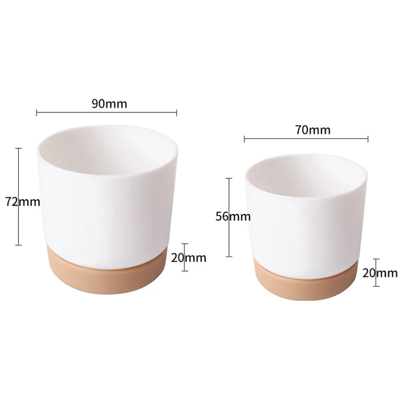 

6PCS Imitation Ceramic Plastic Small Flowerpot Automatic Water-absorbing Round Succulent Pot Set of Double-layer Seedling Tray