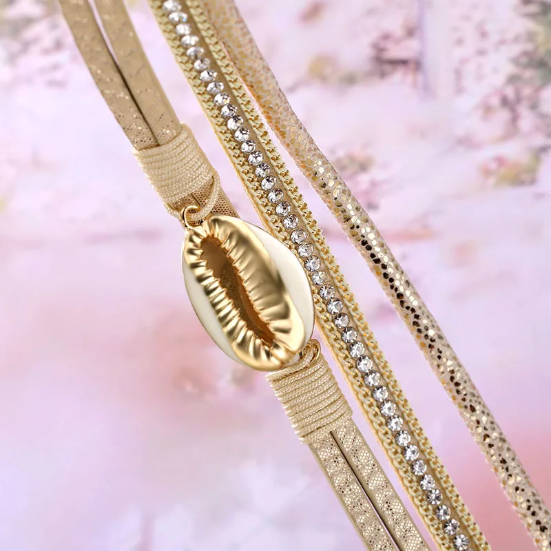 Женский Многослойный кожаный браслет FAMSHIN модный с кристаллами и жемчугом в