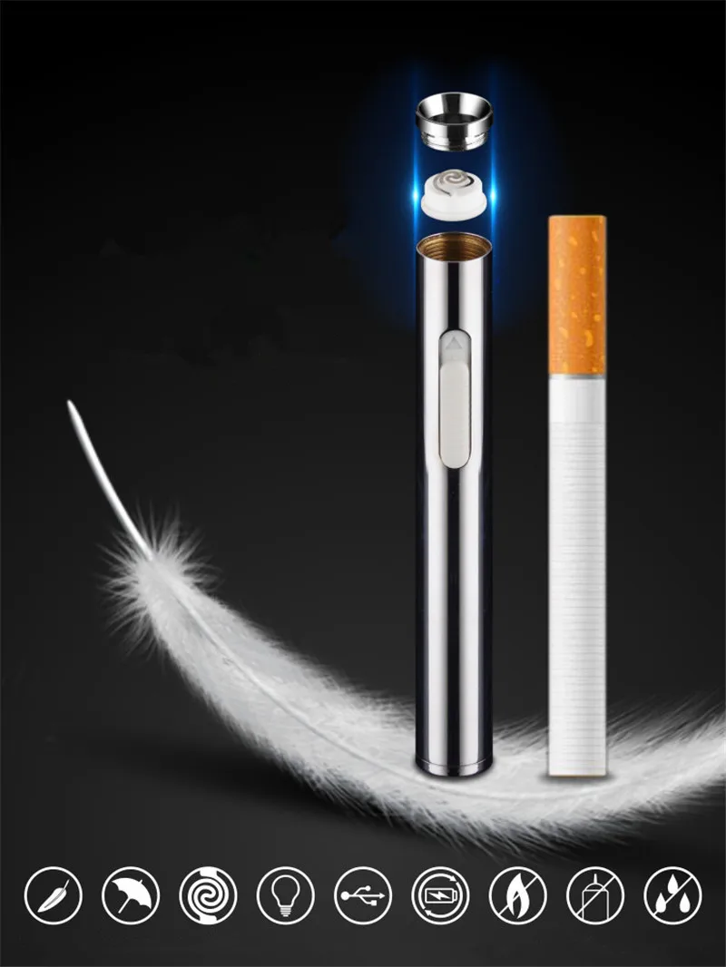 Тонкая мини зажигалка с USB зарядкой перезаряжаемая Электронная портативная