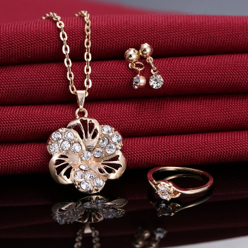 

Assorted Fashion Necklace Earrings Ring Set african bridal gold color jewelry sets wedding crystal women fashion jewellery set