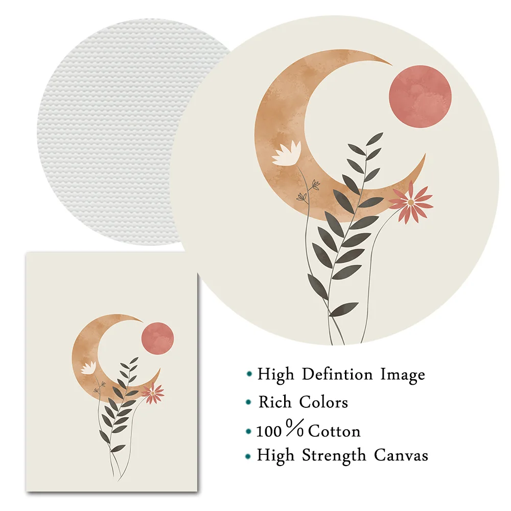 

Abstract Moon Sun Wall Art Canvas Painting Burnt Orange Boho Art Prints Minimalist Flowers Pictures Bedroom Home Deco Unframed