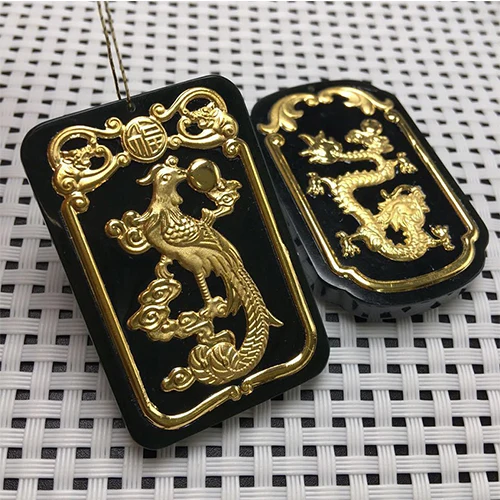 

LETSFUN 24K Gold Phoenix Inlaid Wada Jade Pendant Rope Necklace Fashion Temperament Accessories Gifts