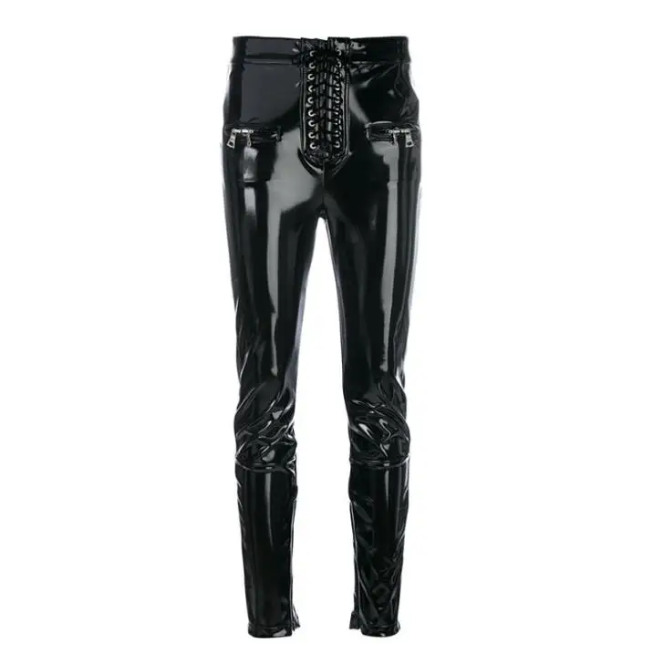 

patent Free tide shipping New Punk high waist shiny PU leather tight-fitting pants button zipper Women pencil pant