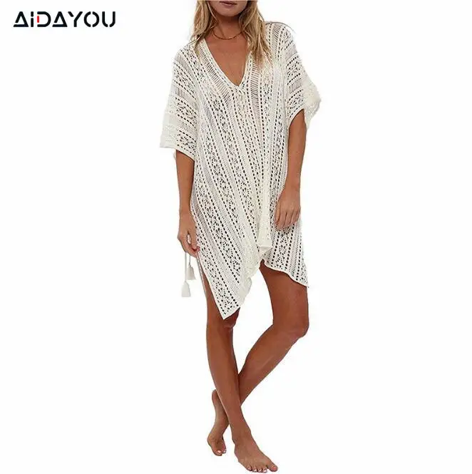 Женская накидка на бикини кружевная блузка открытый вязаный купальник Пляжное