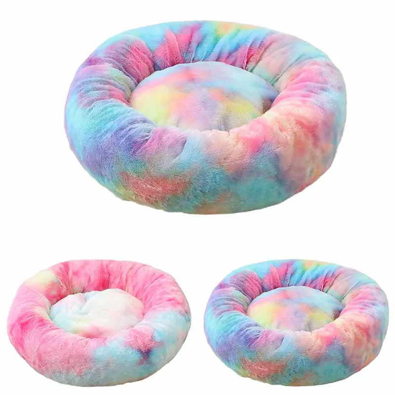 

Удлиненная плюшевая Лежанка для кошек, мягкая круглая Лежанка для кошек, зима Подушка для домашнего животного собаки, коврики для маленьких...