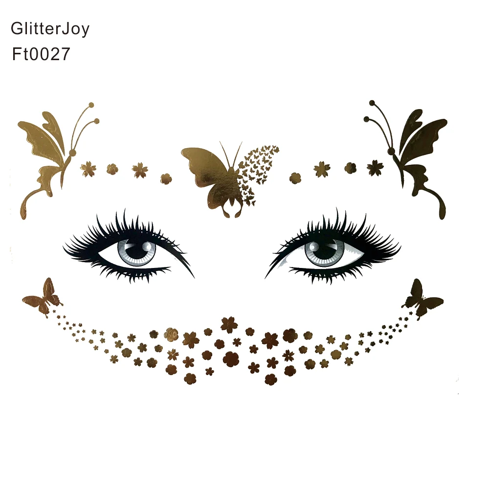 FT0027 Фольга Золотая Бабочка танец разбросанные веснушки макияж Татуировка