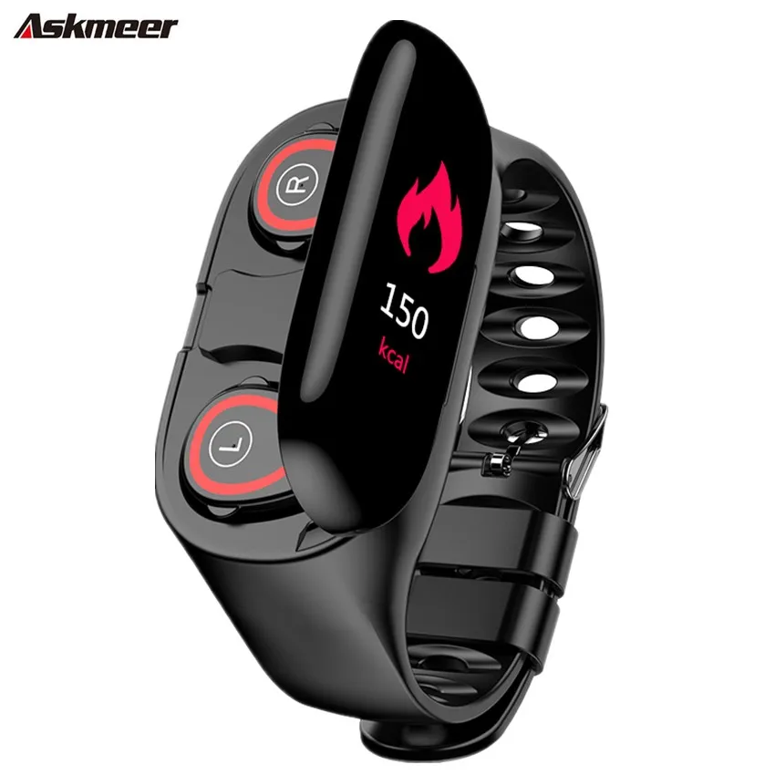 Мужской спортивный смарт браслет ASKMEER M1 часы с Bluetooth наушниками наушники вкладыши
