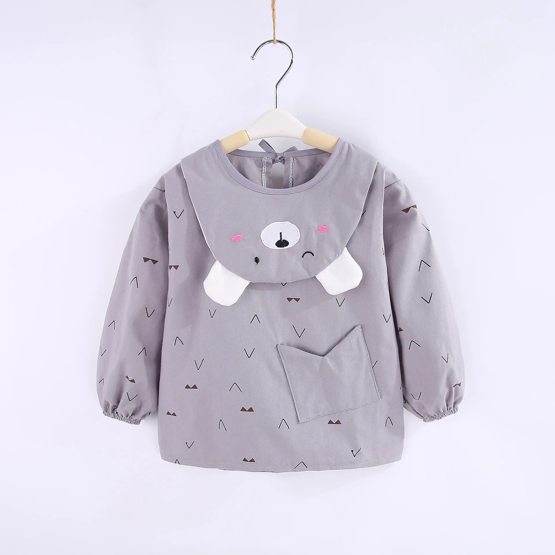 dark gray bear Мультяшные детские нагрудники, фартук, водонепроницаемая ткань для кормления с длинными рукавами, милый медведь, самолет, Bavoir, Детские аксессуары, вещи - Цвет: dark gray bear
