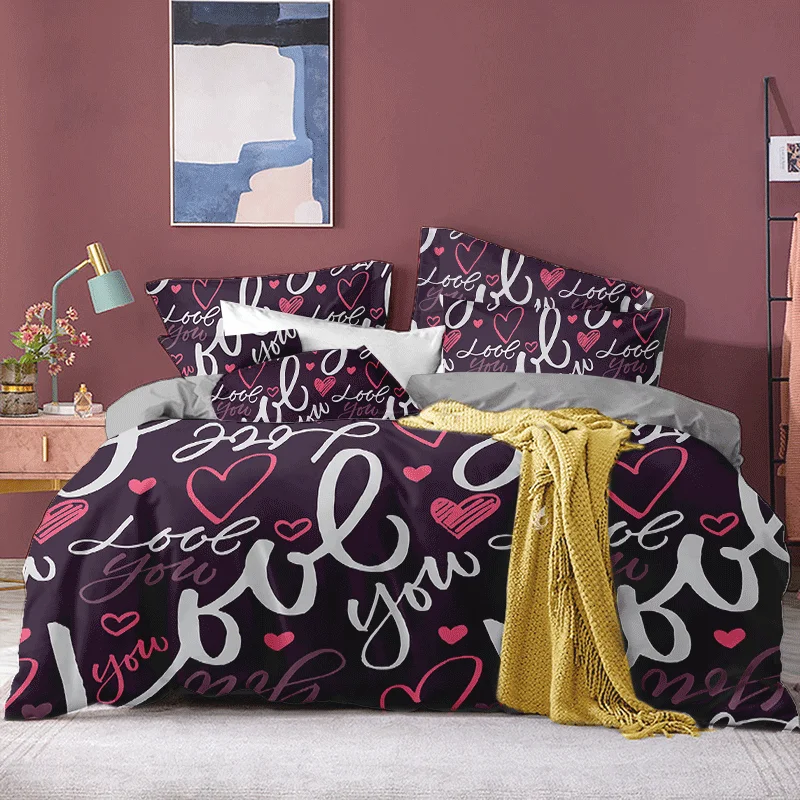 3D Bedding Set Red Heart Kiss Lips Mouth Print Duvet Cover With Pillowcase Polyester Bed Home Textiles For Adults |