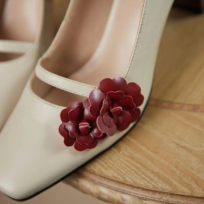 

ALLBITEFO retro flowers genuine leather sexy high heels party women shoes square toe women heels shoes autumn high heel shoes