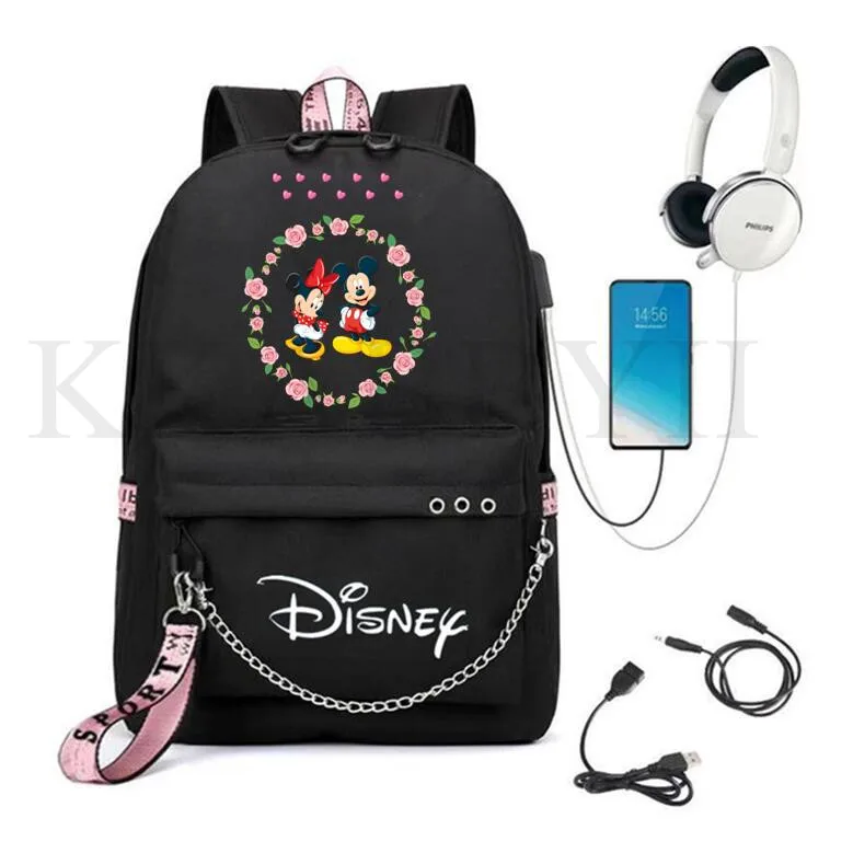 Милая сумка с Микки Маусом вместительный рюкзак на молнии USB-зарядкой женские
