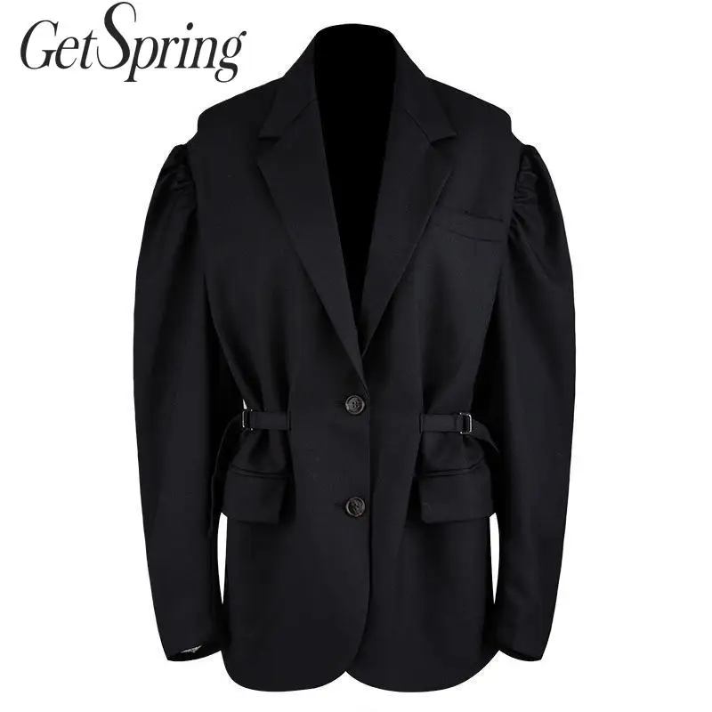 Getвесенний Женский блейзер однобортный с длинным рукавом женский черный Блейзер