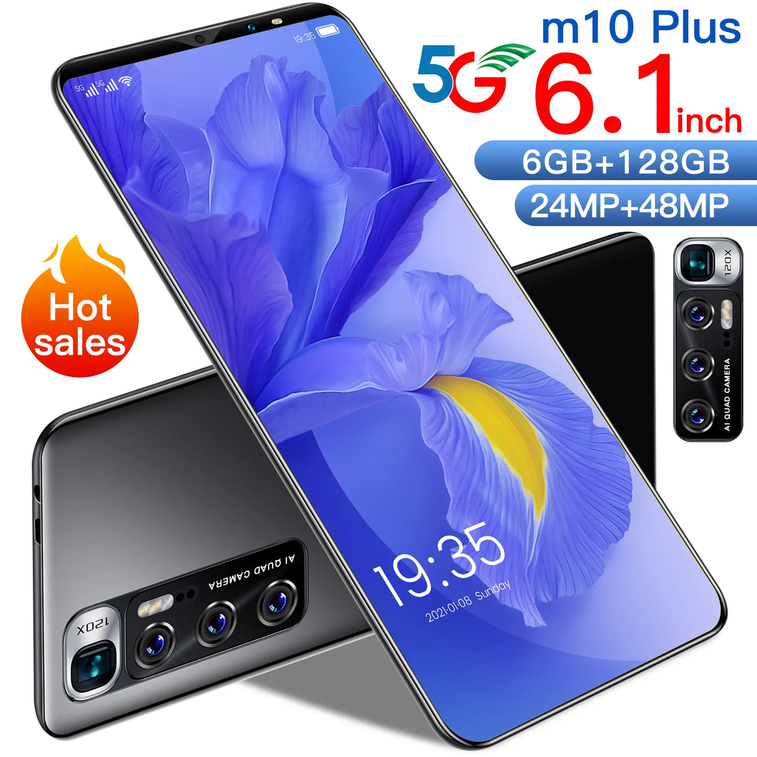 

M10 Plus 10,1-дюймовый 6 + 6,1 ГБ 24 + 48 Мп 128 мАч Andriod10.0 Dual SIM + Micro SD MTK6763 MP4 плеер, используемый как смартфоны