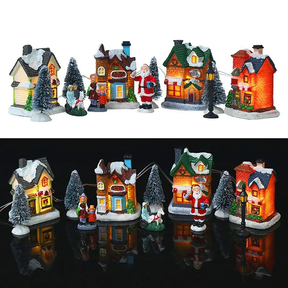 

Christmas Resin Small House LED Lights Village House With Warm Lighting Micro Landscape Building Home Malls New Year Decorations