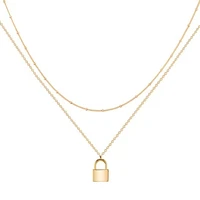 layered lock pendant necklace gold plated dainty choker layering long necklace for women wedding necklace