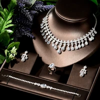 hibride classic zirconia wedding jewelry sets water drop 4 pcs necklace earring set for women anniversary party show bijoux n 81