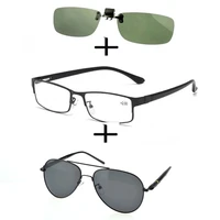 3pcsrectangular metal black business reading glasses men women polarized sunglasses pilot double bridge sunglasses clip
