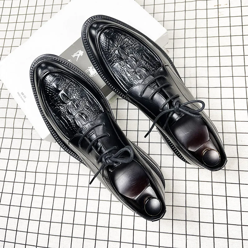

brand designer men's luxury fashion party nightclub dresses natural leather shoes alligator grain lace-up shoe handsome sneakers
