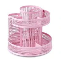 cute rotate desk organizer mesh desk accessories pen holder spinning pencil storage for school office supplies pink