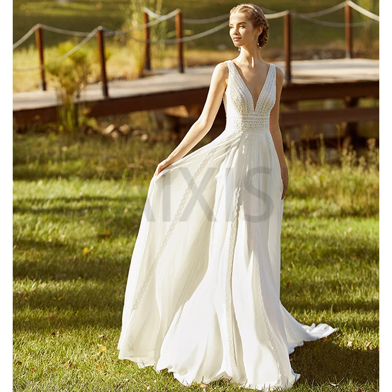 Женское свадебное платье с глубоким V-образным вырезом без рукавов | Свадьбы и