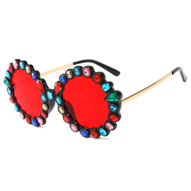 

Retro Round Sunglasses with Diamonds Big Frame Rhinestone Sunglasses Marine Film Colorful Sun Glasses Female Frame Glasses