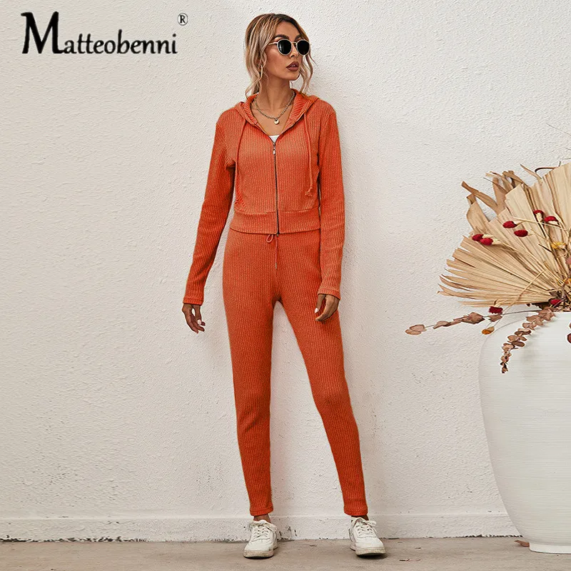 

Осень-зима 2020, новый стиль, женская однотонная приталенная повседневная одежда на молнии с капюшоном, Топ с длинным рукавом и штаны на шнурк...