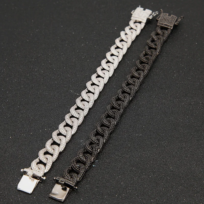 Хип хоп Черный CZ камень Bling Iced Out кубинские Майами звено цепи браслет для мужчин