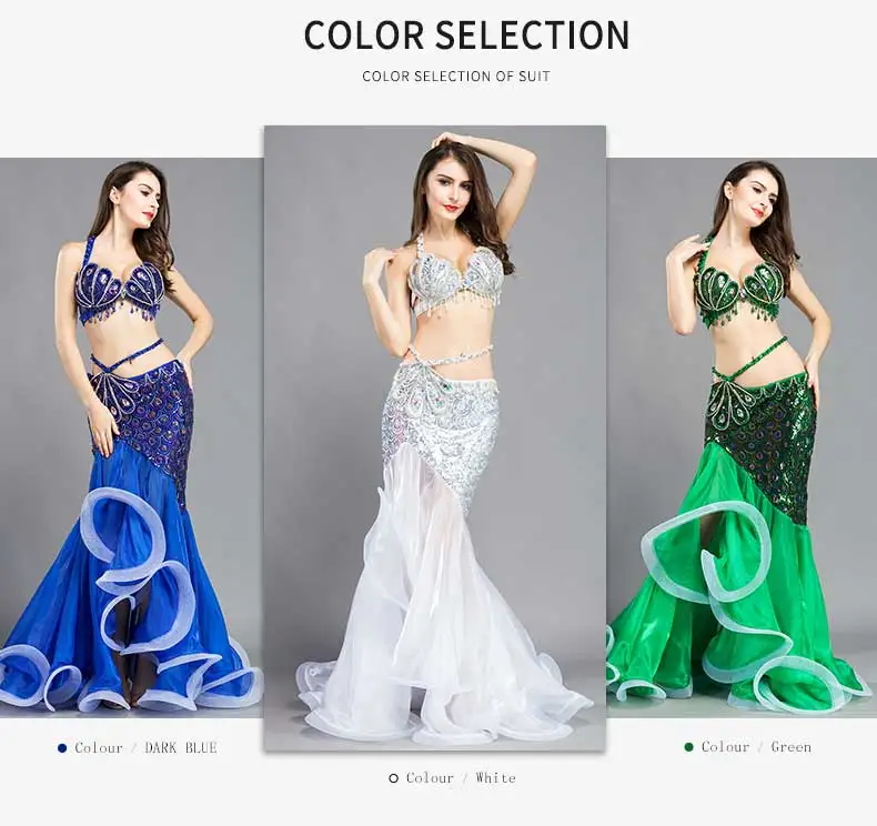 Профессиональный Bellydance сценический костюм набор костюма для танца живота Павлин блестки красивая сексуальная одежда для танца живота