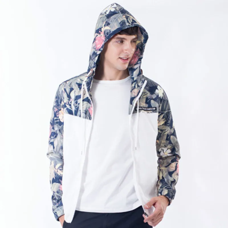 

2020 Spring Thin Hooded Jacket Men Brand Printing Patchwork Outwear Jackets Plus Size M-4XL Mens Cool Hoodies Coats DropShipping