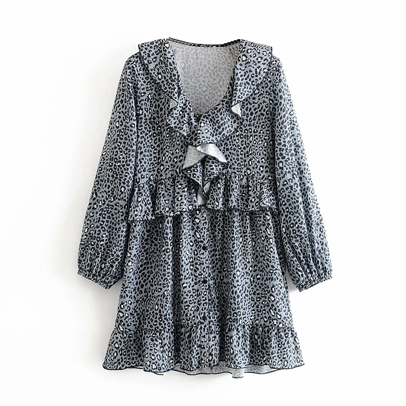 Сексуальное мини платье с леопардовым принтом и оборками модель 2020 года женское