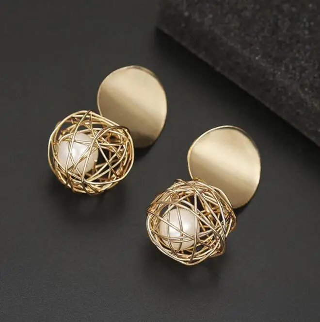 Новые модные женские серьги гвоздики золотистого цвета с круглым шариком