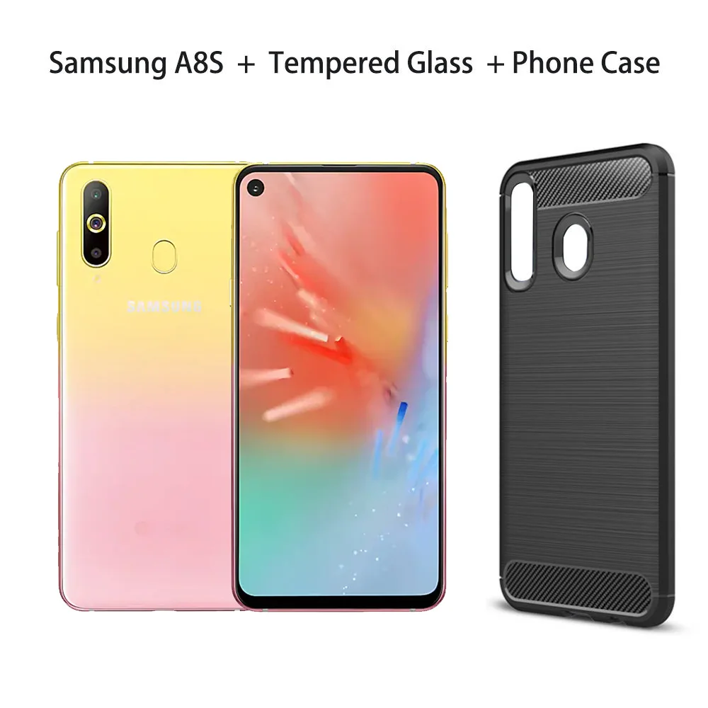 With Glass N Case Samsung Galaxy A8s 6,4 ”FHD Смартфон Snapdragon 710 Otca core 6 ГБ 128 ГБ Три задние камеры Face ID NFC Android 4G сотовый телефон - Цвет: With Glass N Case