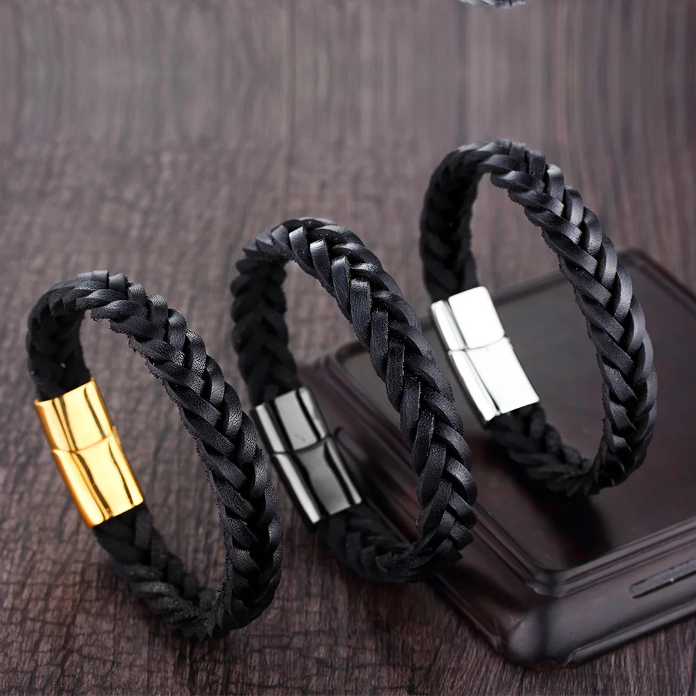 Тканый многослойный браслет женский Ретро Натуральная кожа Магнитная Пряжка из