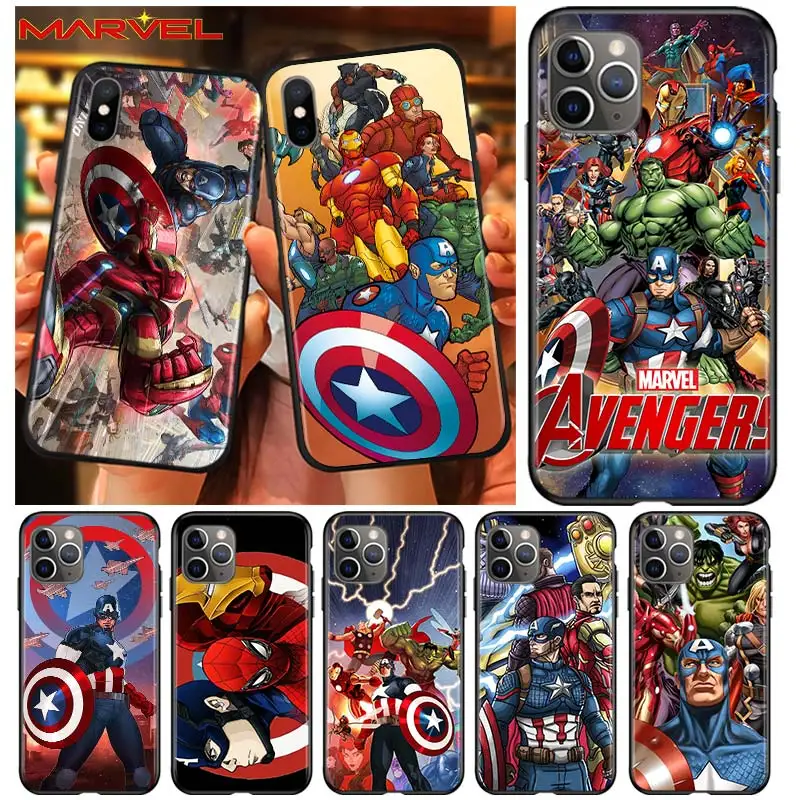 

Marvel Avengers for Apple iPhone 12 Pro Max Mini 11 Pro XS Max X XR 6S 6 7 8 Plus 5S SE2020 Soft Black Phone Case
