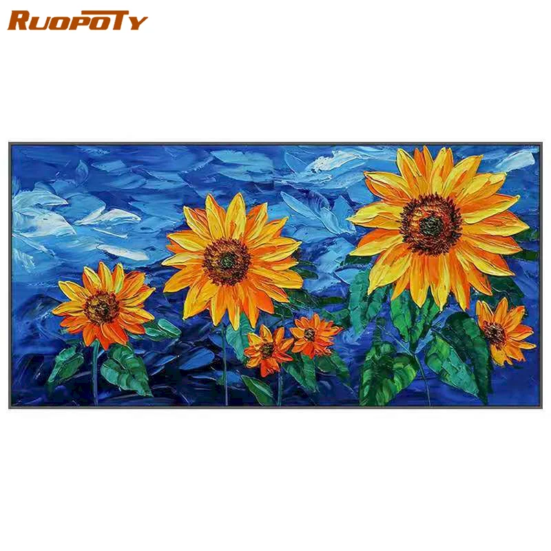 

RUOPOTY DIY Pictures By Number Flower Kits Home Decor Sunflower Painting By Numbers Drawing On Canvas HandPainted Art Gift