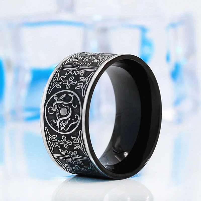 Мужское кольцо с драконом Викинга черное готическое из нержавеющей стали