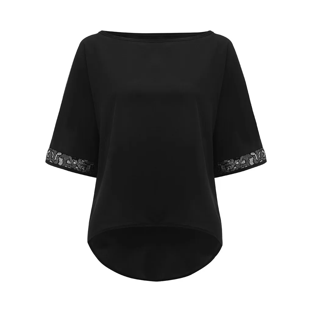 Модная Блестящая футболка с блестками Повседневная летняя Женская туника