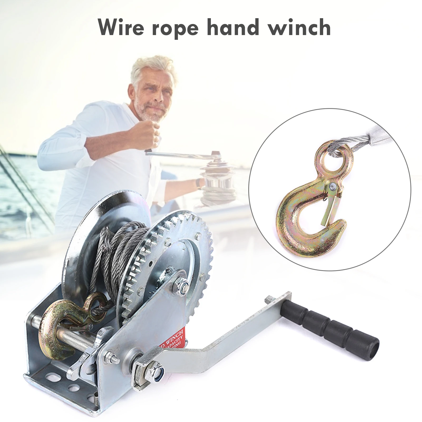 Mini Hand Winch Durable Practical Manual Winch Tool Equipment Wire Rope High Quality Hand Winch 800LBS 350kg length is about 8m