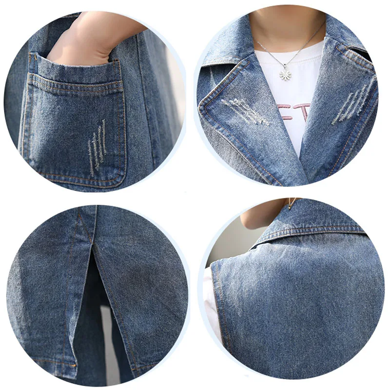 Fashion Bust (100-130cm) S-3XL 2020 Plus Size Summer Jacket Sleeveless Cardigan Ladies Jeans Waistcoats Long Denim Vest Women | Женская