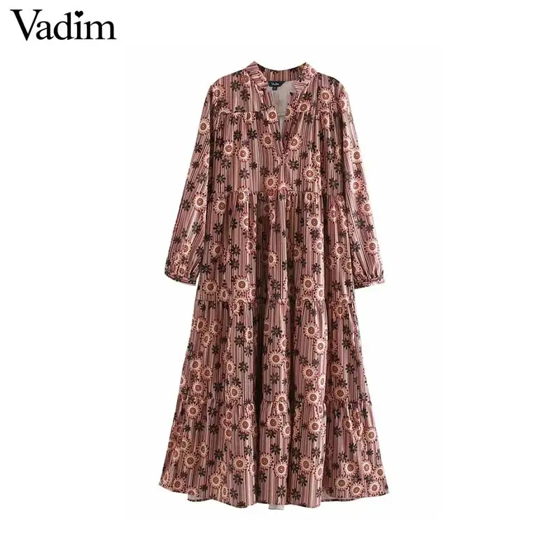 Vadim женское винтажное платье миди с цветочным узором плиссированное прямое