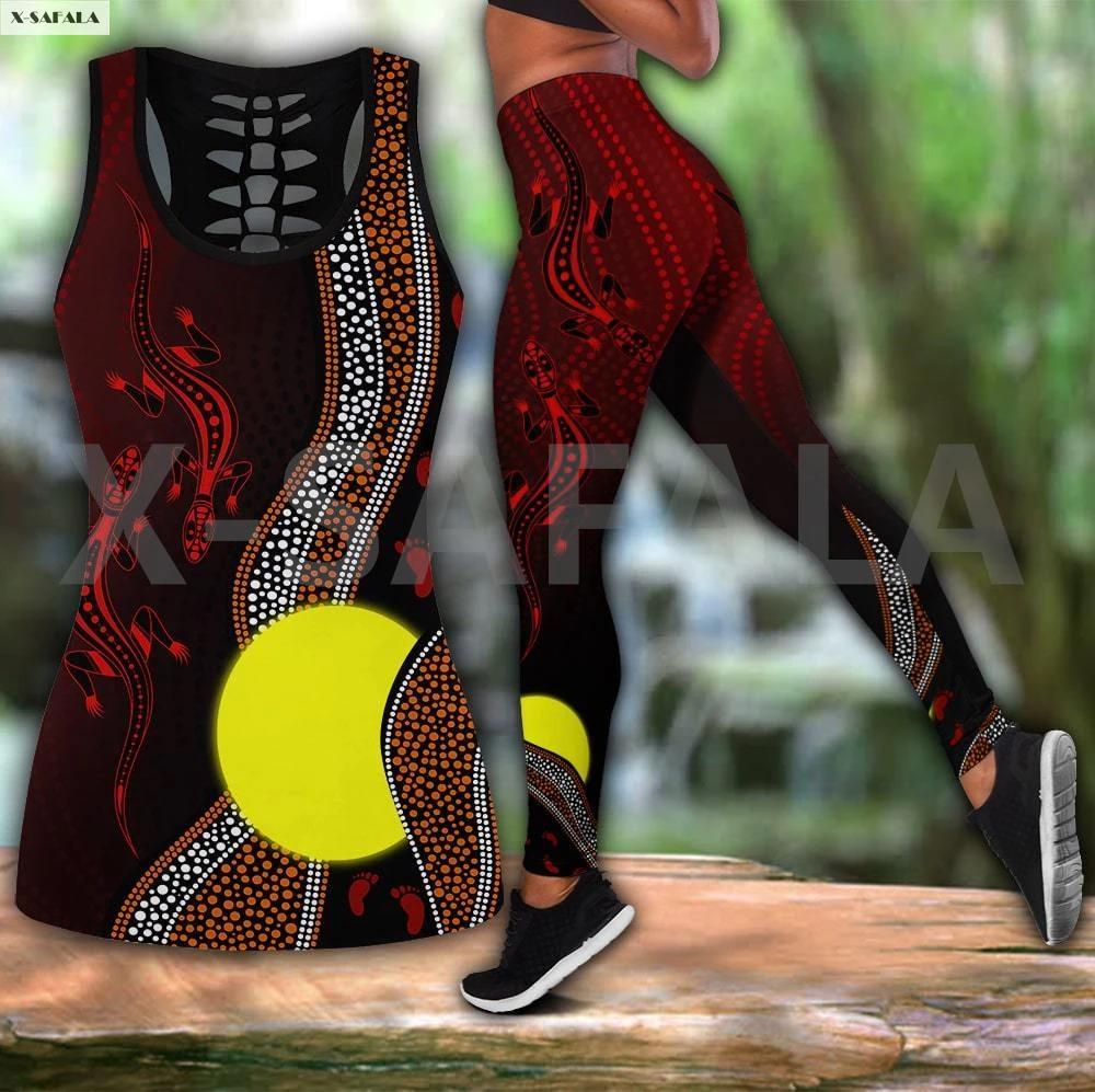 

Sunset Lizard Two Piece Yoga Set Women 3D Print Vest Hollow Out Tank Top High Waist Legging Summer Casual Sport