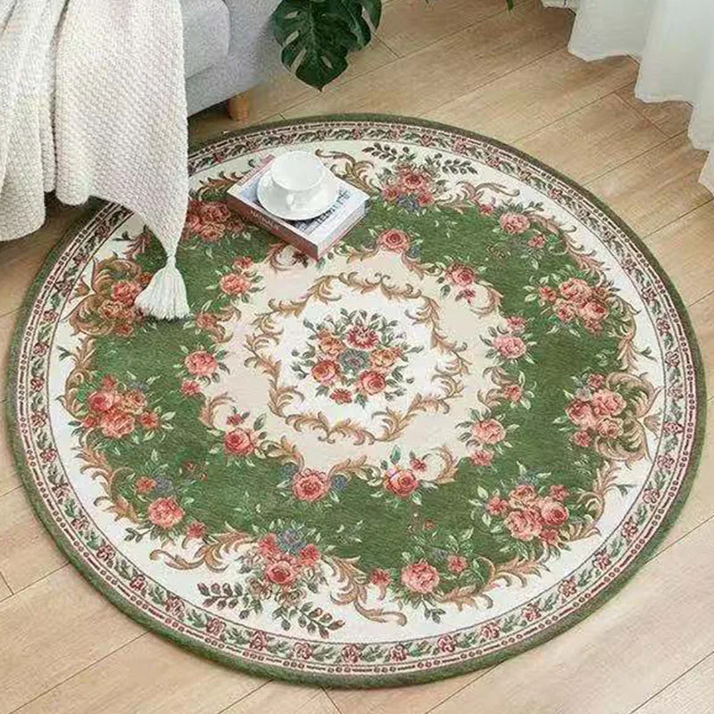 Круглый ковер винтажный синий для гостиной спальни моющийся жаккардовая ткань