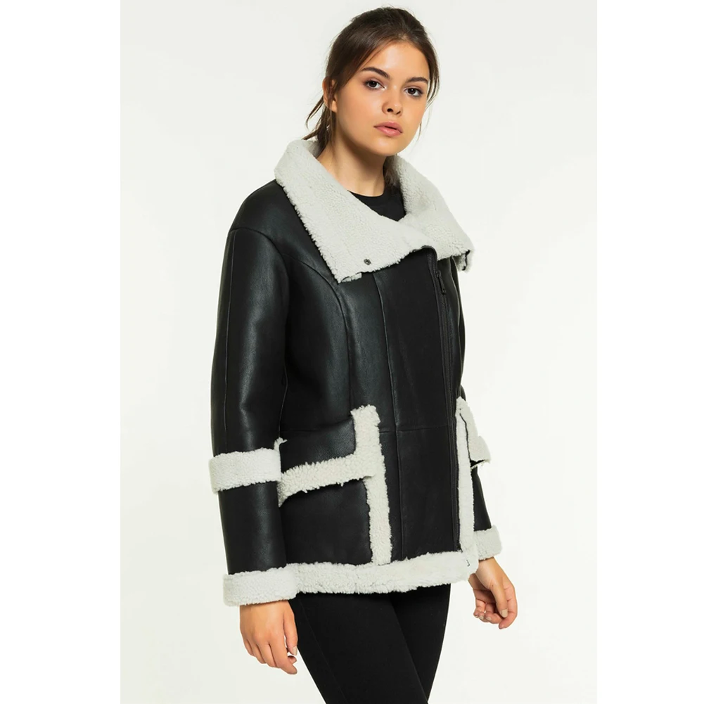 2019 New Womens Shearling Jacket Turkey Sheepskin Coat Oversize Coat Bomber Jacket Womens Fur Jacket